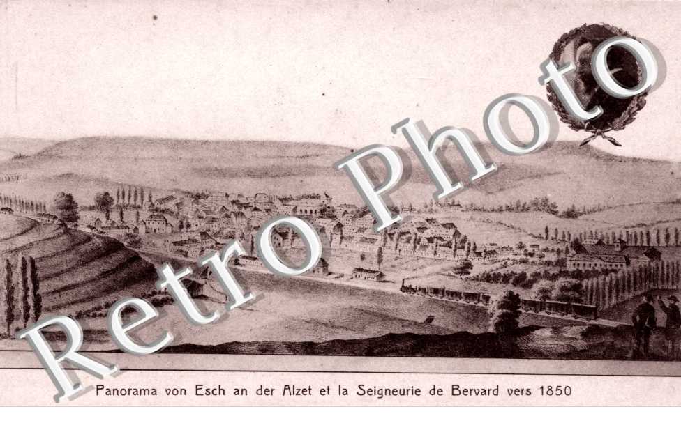 Panorama von Esch an der Alzet et la seigneurie de Bervard vers 1850