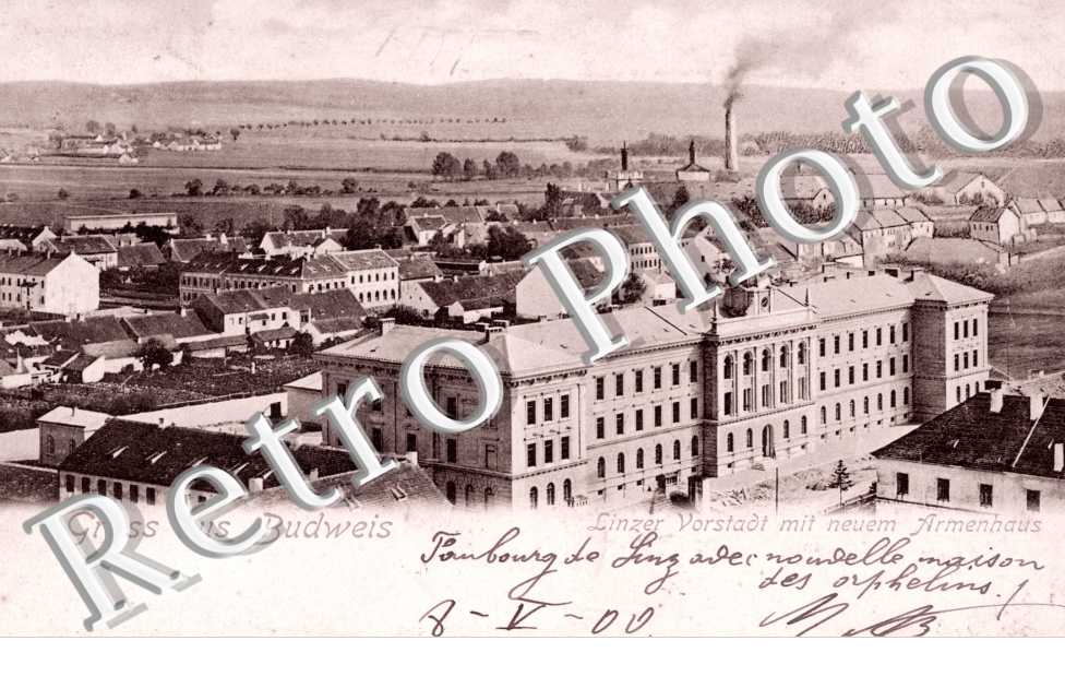 Budweis, Linzer Vorstadt mit neuem Armenhaus