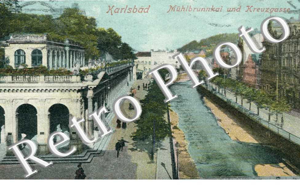 Karlsbad, Muhlbrunnkai und Kreuzgasse
