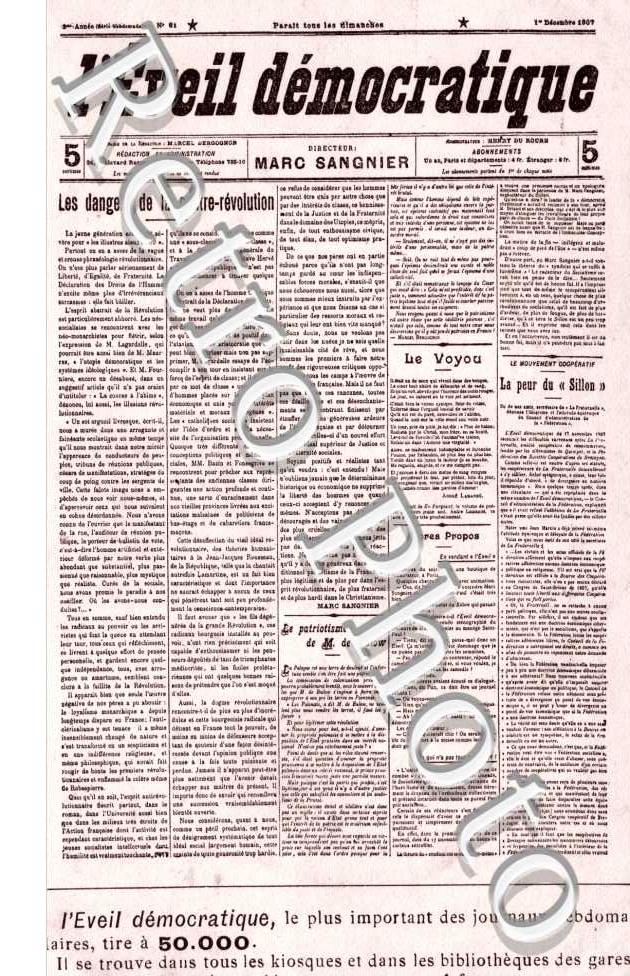 l'Eveil Démocratique, Marc Sangnier, 1er decembre 1907, les danger de la contre revolution
