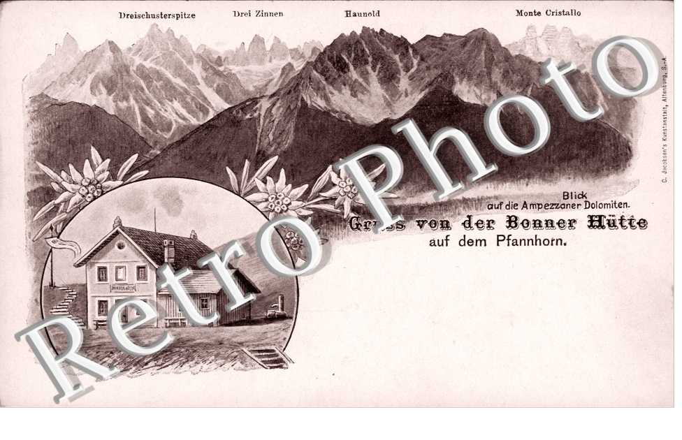 Toblach, Gruss von der Bonner Hutte auf dem Pfannhorn