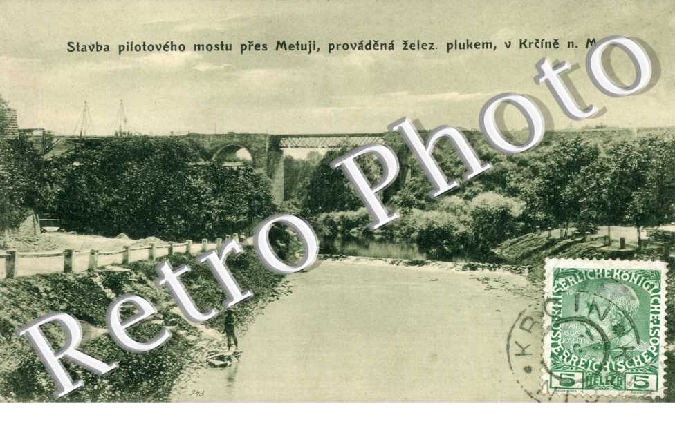 Stavba pilotového mostu pres Metuji