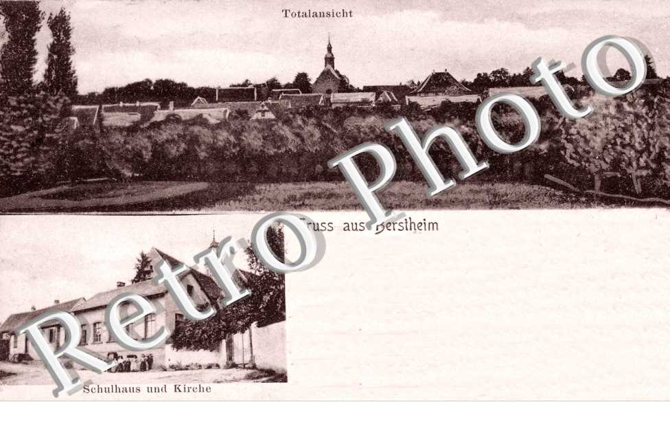 Gruss aus ... Totalansicht, Schulhaus und Kirche