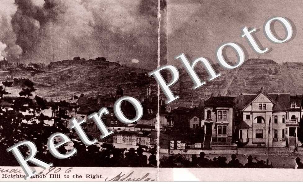 The fire and burned district from Holidays Heights, Knob hill to the right