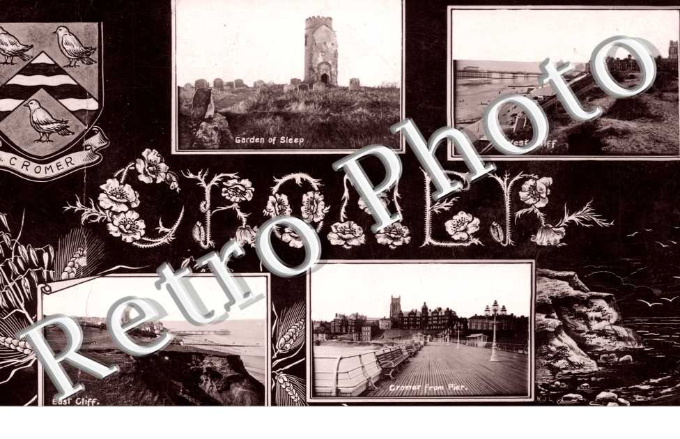 West Cliff, Garden of Sleep, Cromer from pier, East Cliff