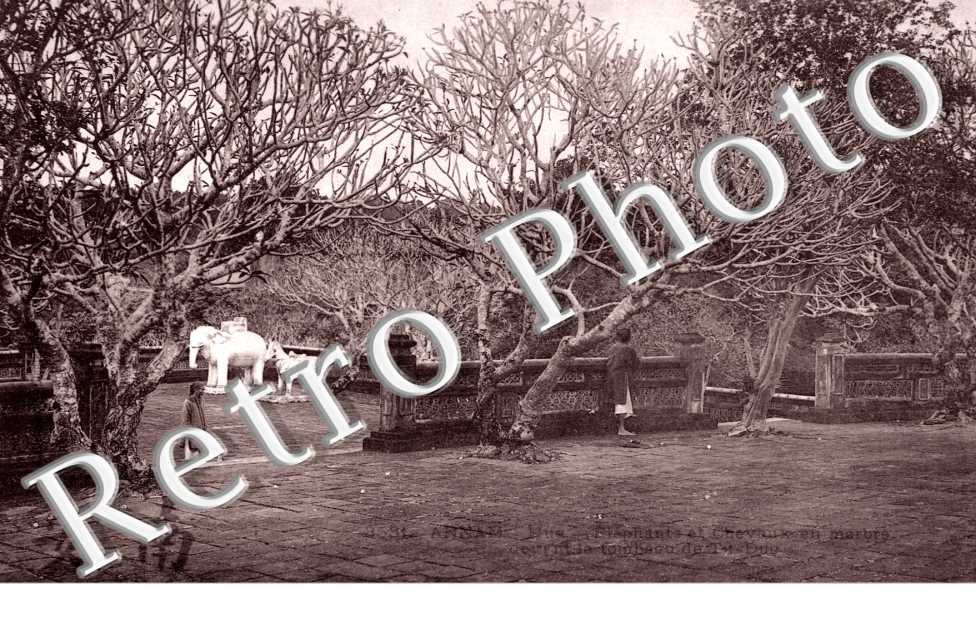 Annam, Elephants et Chevaux en marbre devant le Tombeau de Tu-Duc