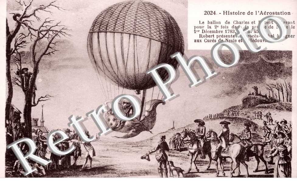Le ballon de Charles et Robert s'élevant dans la prairie de Nesle