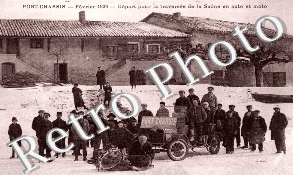 PORT Chassis fevrier 1929  Depart pour la traversee de la Saone en auto et moto