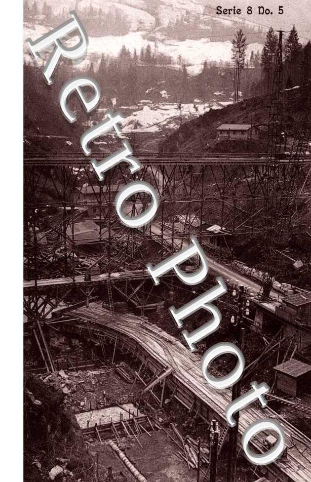 Kraftwerk Waggithal  Staumauer Rempen - Fundamentegrube, provisorische Ueberleitung der Fla und Hochgerust fur due Estellung der Wauer - 19 Marz 1923