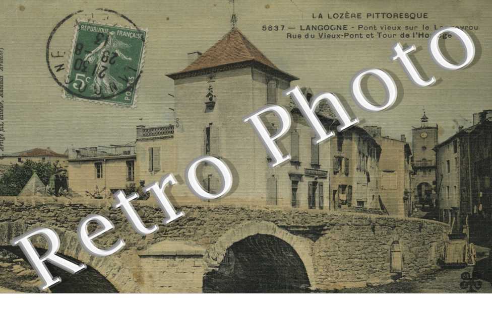 Pont vieux sur le Langouyrou - rue du vieux pont et tour de l'horloge (carte toilee couleur)
