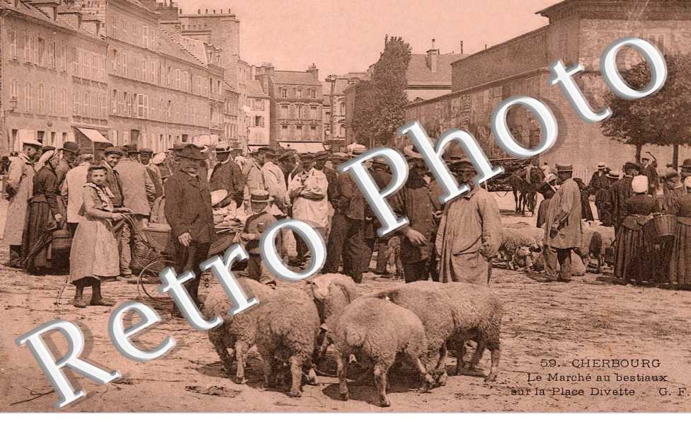 Marché aux bestiaux sur la place Divette