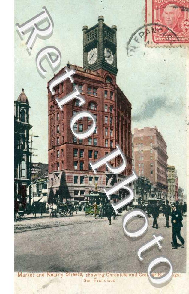 market and Kearny Street, showing Chronicle and Crocker Buildings