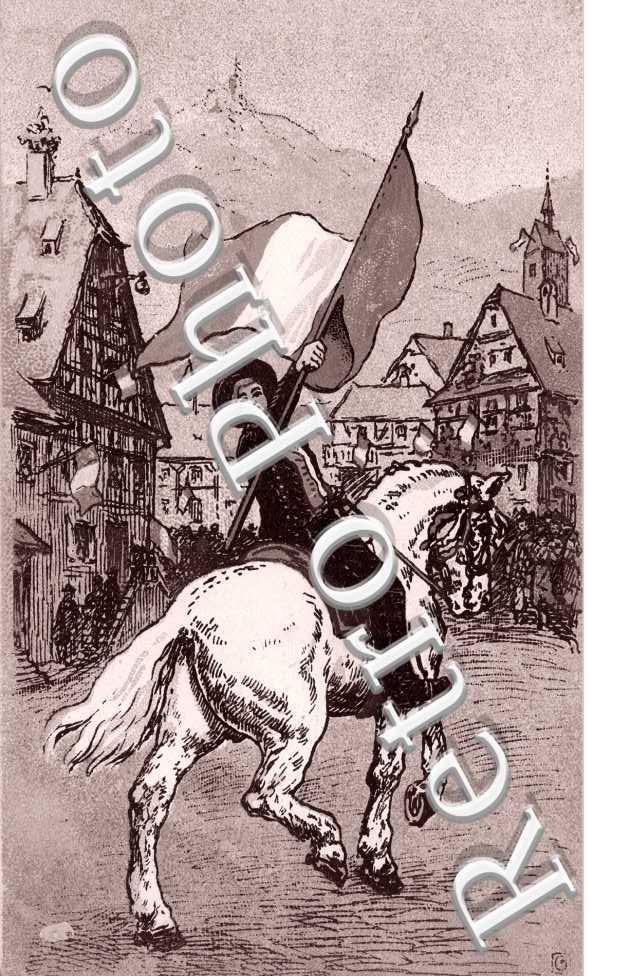 Personnage sur un cheval avec un drapeau français