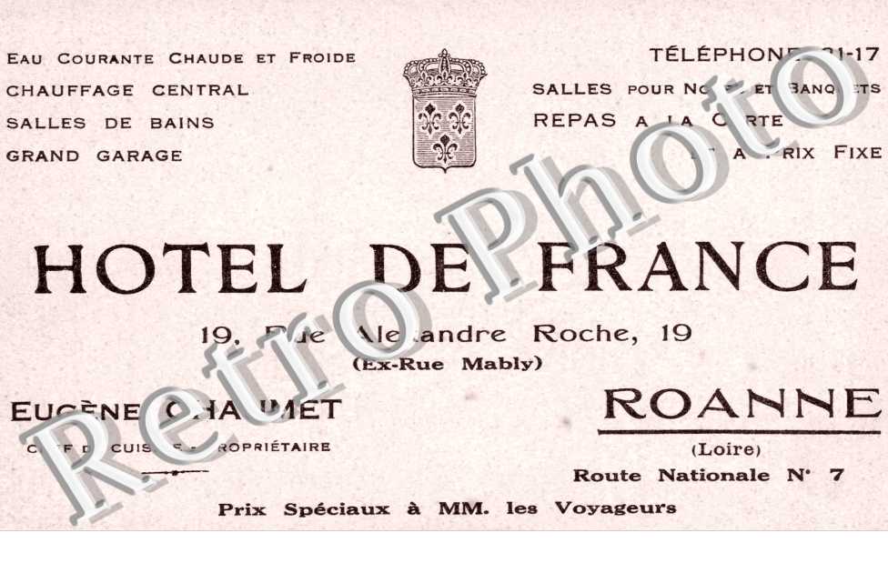 Hotel de France, carte pub