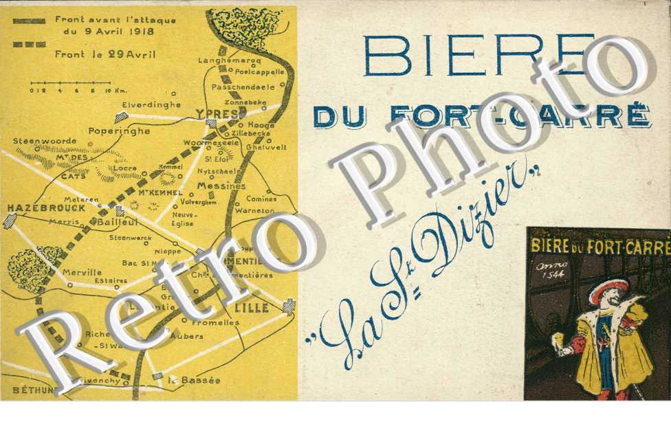 Carte du Front avant l'Attaque du 9 Avril 1918  Biere du Fort-Carre