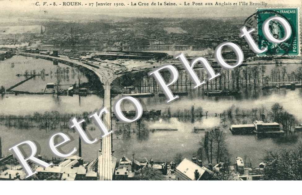 Le pont aux anglais et l'ile Brouilly   La crue de la Seine  27 janvier  1910