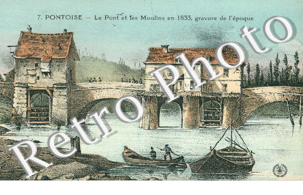 le pont et les moulins en 1833 d'apres une gravue d'epoque