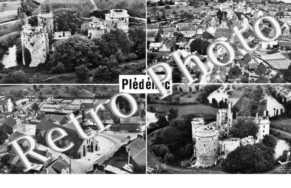 Ruines de la Hunaudaye Vue generale et route de Lamballe Centre du bourg