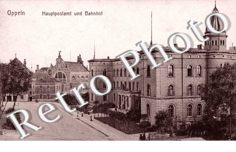 Oppeln - Hauptpostamt und Bahnhof