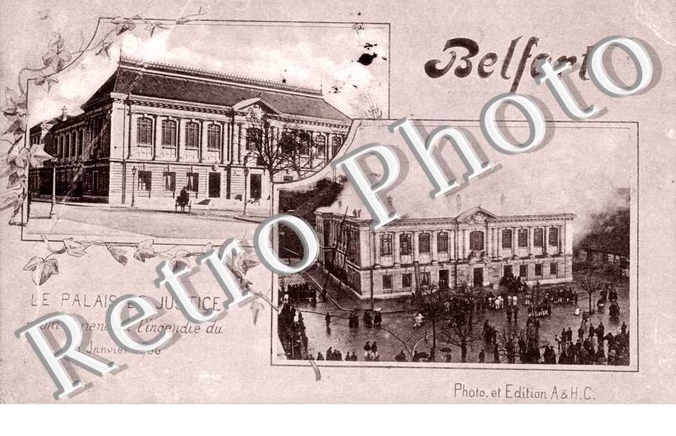 le palaise de Justice avant et pendant l'incendie du 19 janvier 1906