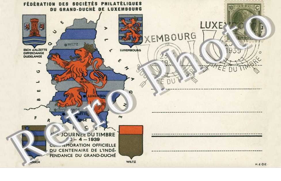 fédération des sociétés philatéliques du Grand Duché 1ère journée du timbre 23-4-1939