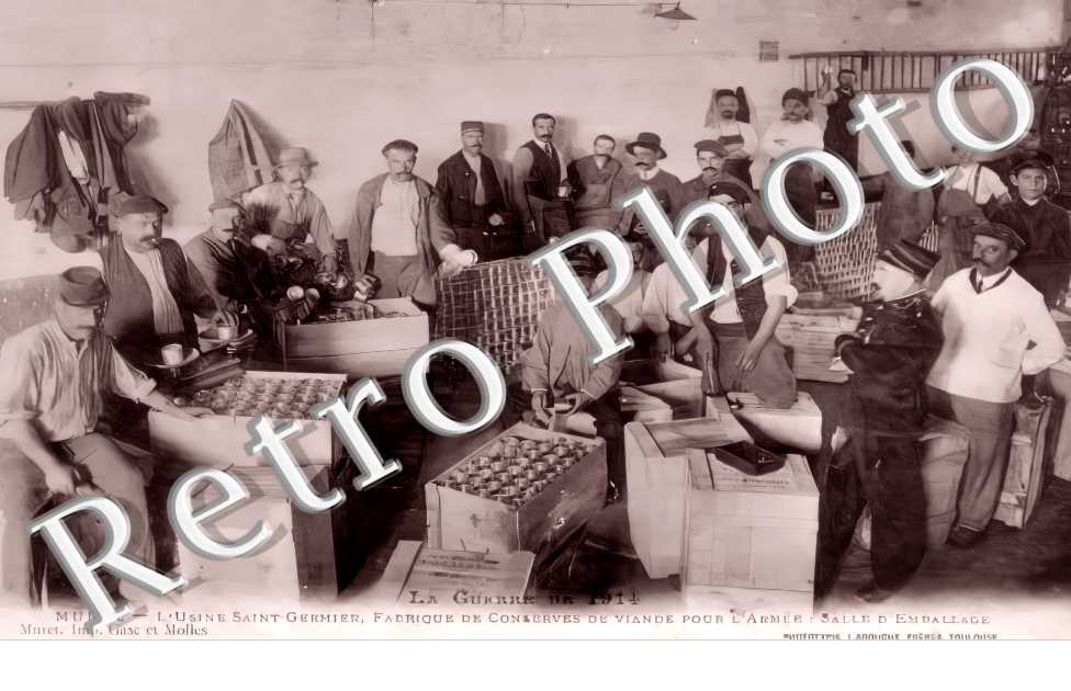 l'usine Saint-Germier, fabrique de conserves de viande pour l'armée et salle d'emballage