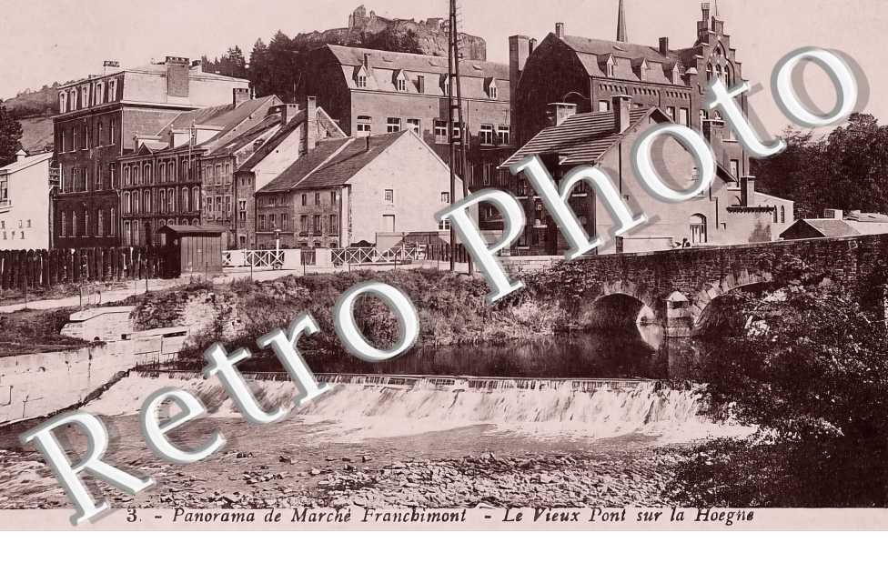 panorama de Marché Franchimont. Le vieux pont sur la Hoegne