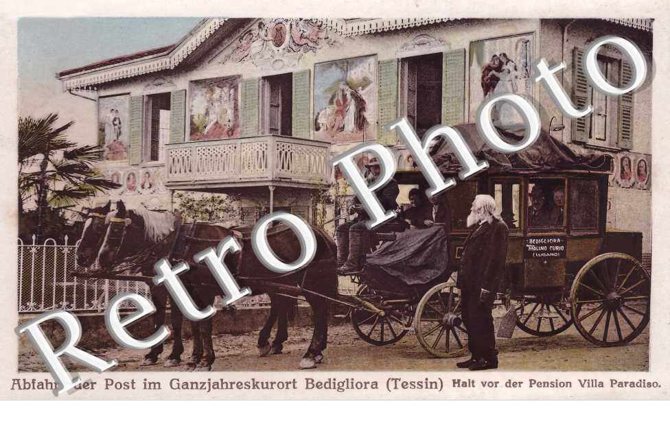 Abfahrt der Post im Ganzjahreskurort Bedigliora. Pension Paradiso