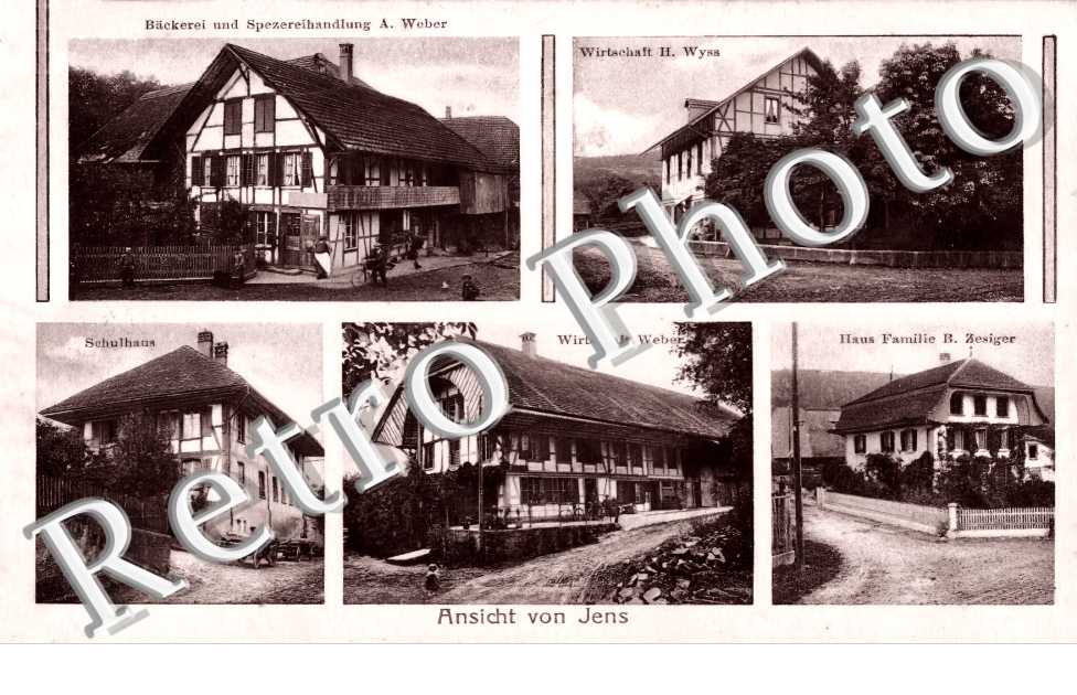 Bäckerei und Spezereihandlung. Wirtschaft H. Wyss. Wirtschaft Weber. Haus Familie B. Zesiger