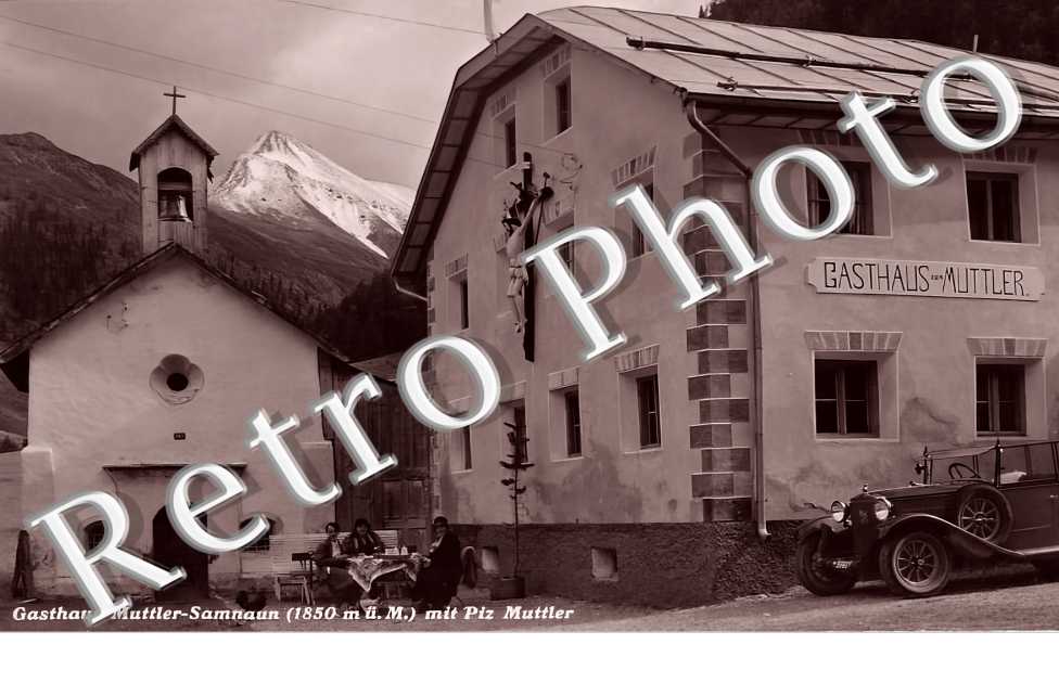 Gasthaus Muttler-Samnaun mit Piz Muttler