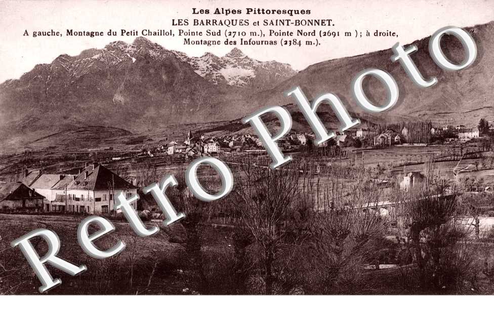 Les Barraques et Saint-Bonnet. A gauche, Montagne du Petit Chaillol. A droite, Montagne des Infournas