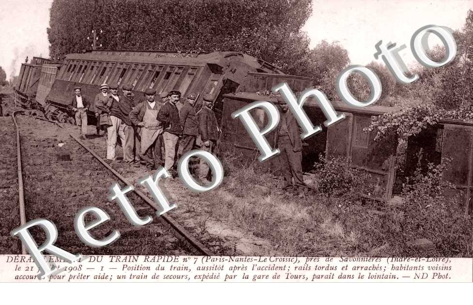 Déraillement du Train Rapide le 21 juillet 1908. Position du train après l'accident