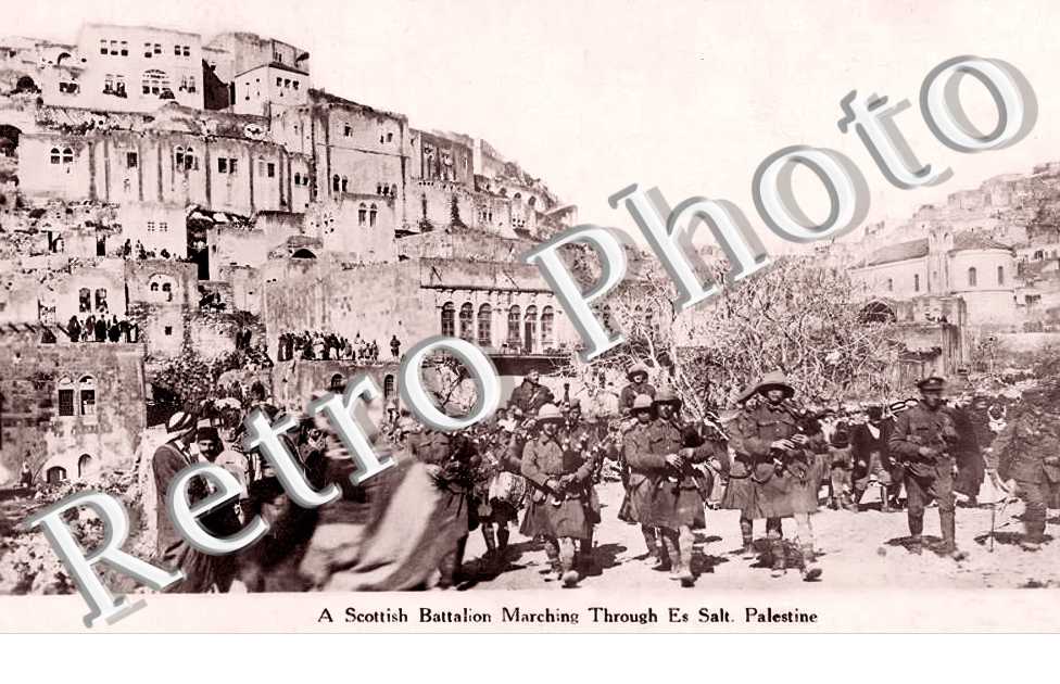 a Scottish Battalion Marching Through Es Salt. Palestine