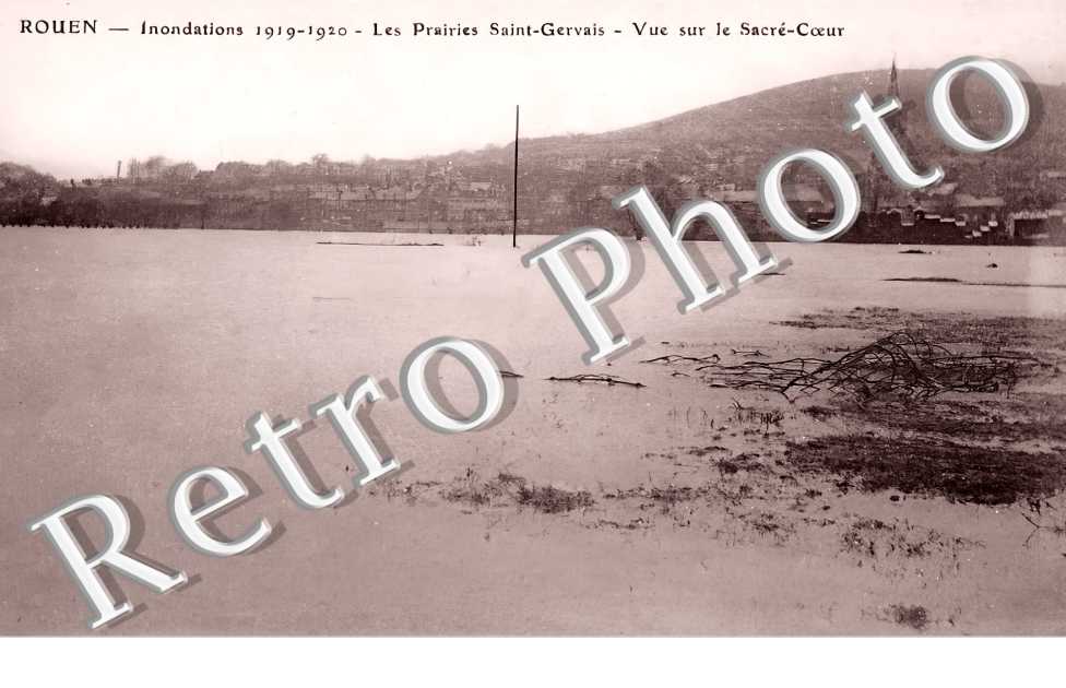 Inondations 1919-1920. Les Prairies Saint-Gervais. Vue sur le Sacré-Coeur