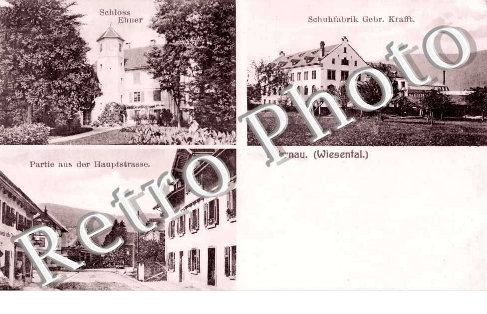 Schloss Ehner. Schuhfabrik Gebr.Krafft. Partie aus der Haupstrasse