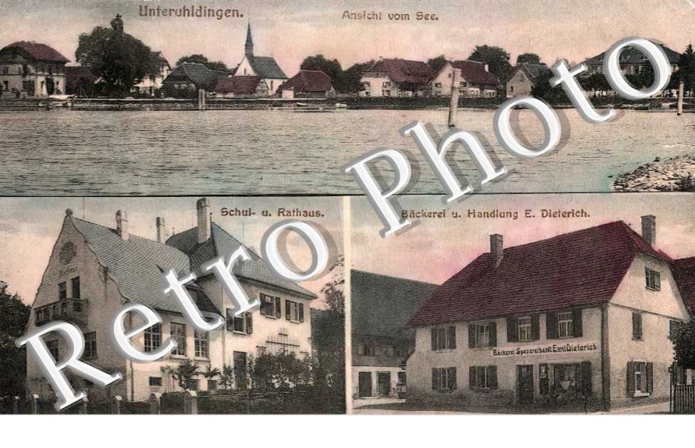 Unteruhldingen am Bodensee, Schule. Rathaus, Bäckere u. Handlung E. Dieterichi