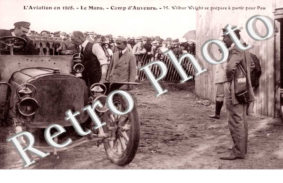 L'Aviation en 1908. Camp d'Auvours. M. Wilbur Wright se prépare à partir pour Pau